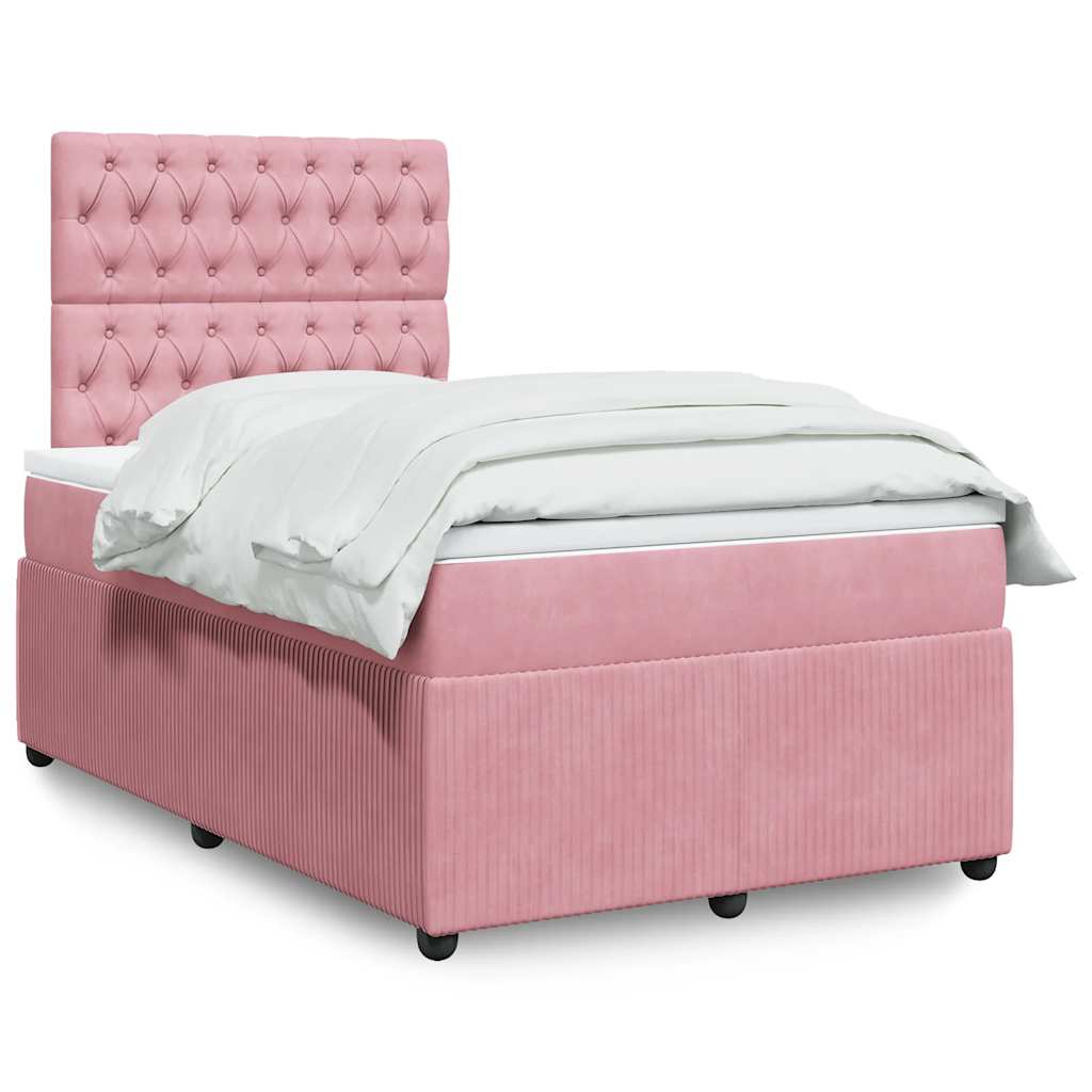 Κρεβάτι Boxspring με Στρώμα Ροζ 120x200 εκ. Βελούδινο - Pakobazaar