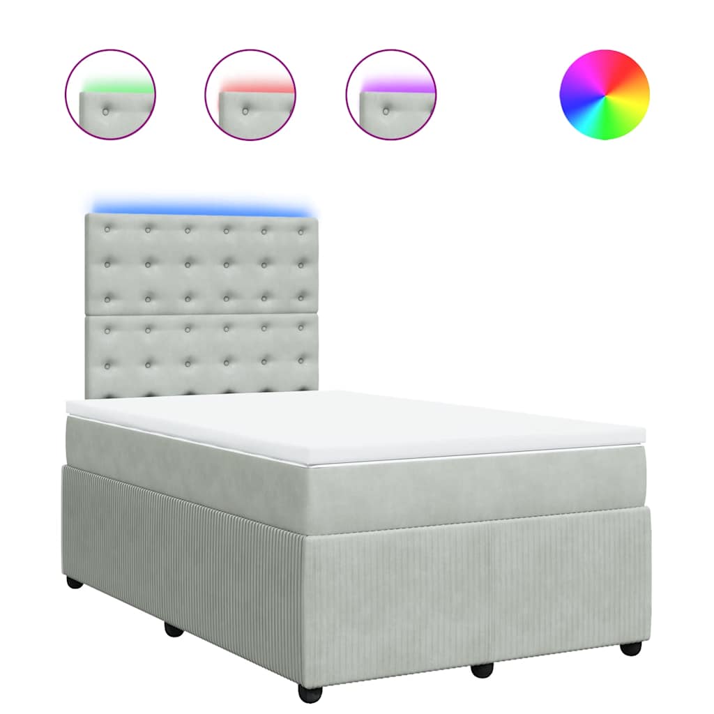 Κρεβάτι Boxspring με Στρώμα Ανοιχτό Γκρι 120x200 εκ. Βελούδινο - Pakobazaar
