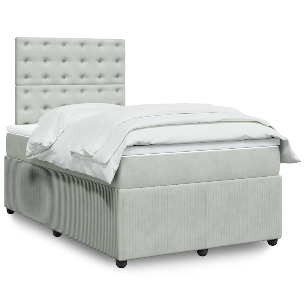 Κρεβάτι Boxspring με Στρώμα Ανοιχτό Γκρι 120x200 εκ. Βελούδινο - Pakobazaar