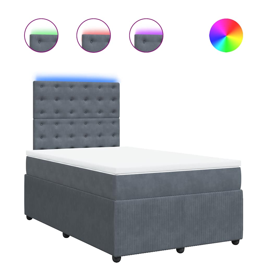 Κρεβάτι Boxspring με Στρώμα Σκούρο Γκρι 120x200 εκ. Βελούδινο - Pakobazaar