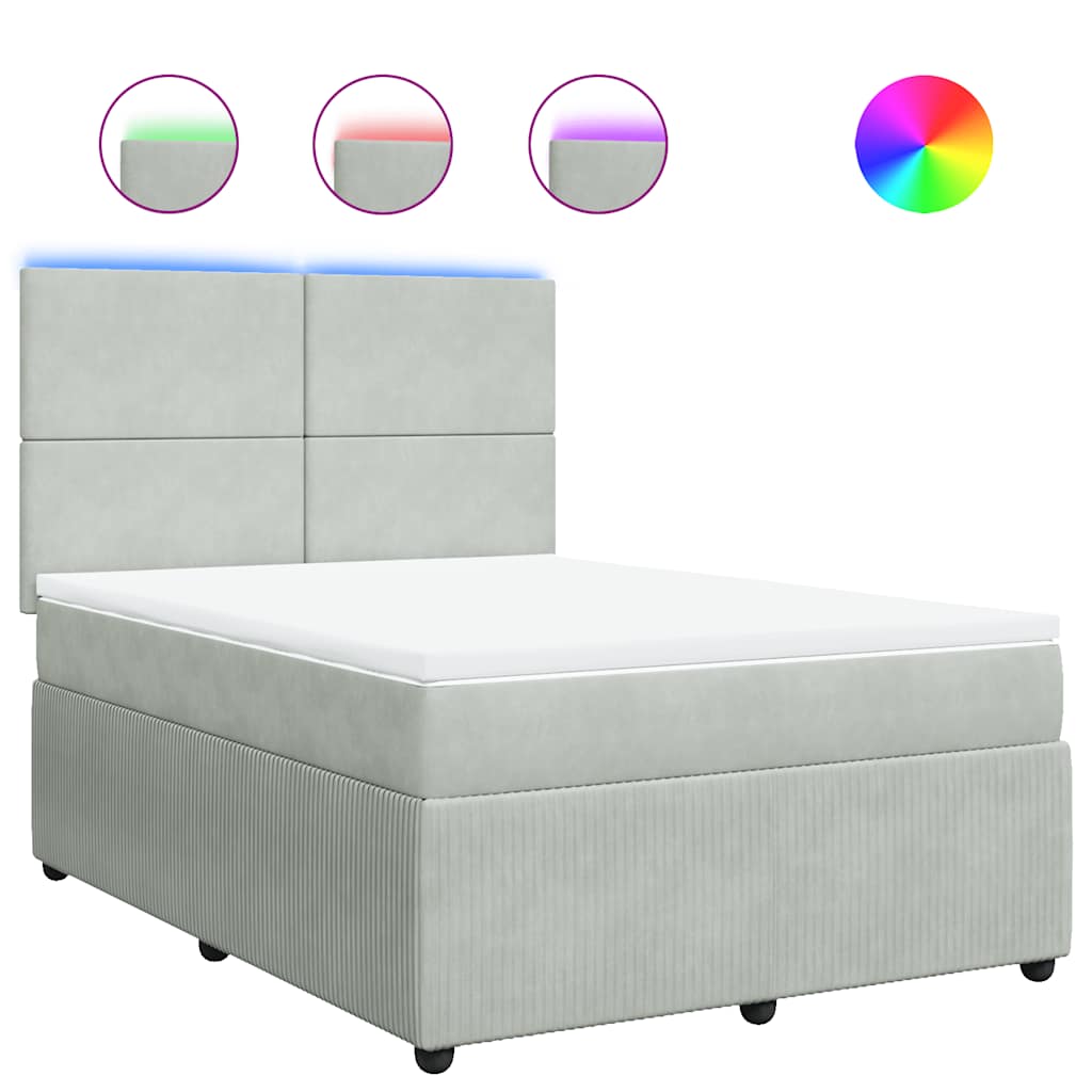Κρεβάτι Boxspring με Στρώμα Ανοιχτό Γκρι 140x190 εκ. Βελούδινο - Pakobazaar