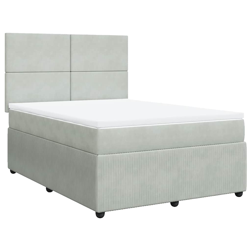 Κρεβάτι Boxspring με Στρώμα Ανοιχτό Γκρι 140x190 εκ. Βελούδινο - Pakobazaar