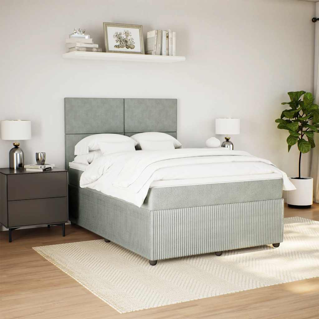 Κρεβάτι Boxspring με Στρώμα Ανοιχτό Γκρι 140x190 εκ. Βελούδινο - Pakobazaar
