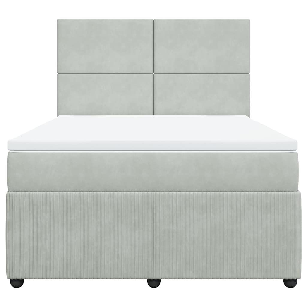 Κρεβάτι Boxspring με Στρώμα Ανοιχτό Γκρι 140x190 εκ. Βελούδινο - Pakobazaar