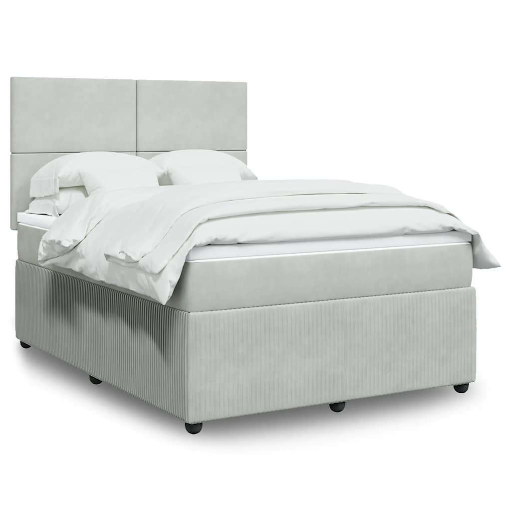 Κρεβάτι Boxspring με Στρώμα Ανοιχτό Γκρι 140x190 εκ. Βελούδινο - Pakobazaar