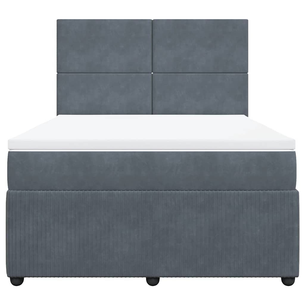 Κρεβάτι Boxspring με Στρώμα Σκούρο Γκρι 140x190 εκ. Βελούδινο - Pakobazaar