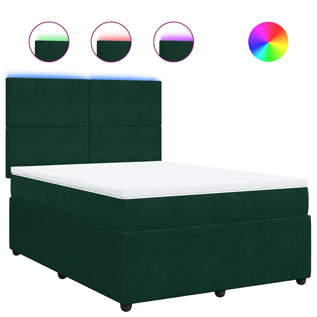 Κρεβάτι Boxspring με Στρώμα Σκούρο Πράσινο 140x190εκ. Βελούδινο - Pakobazaar