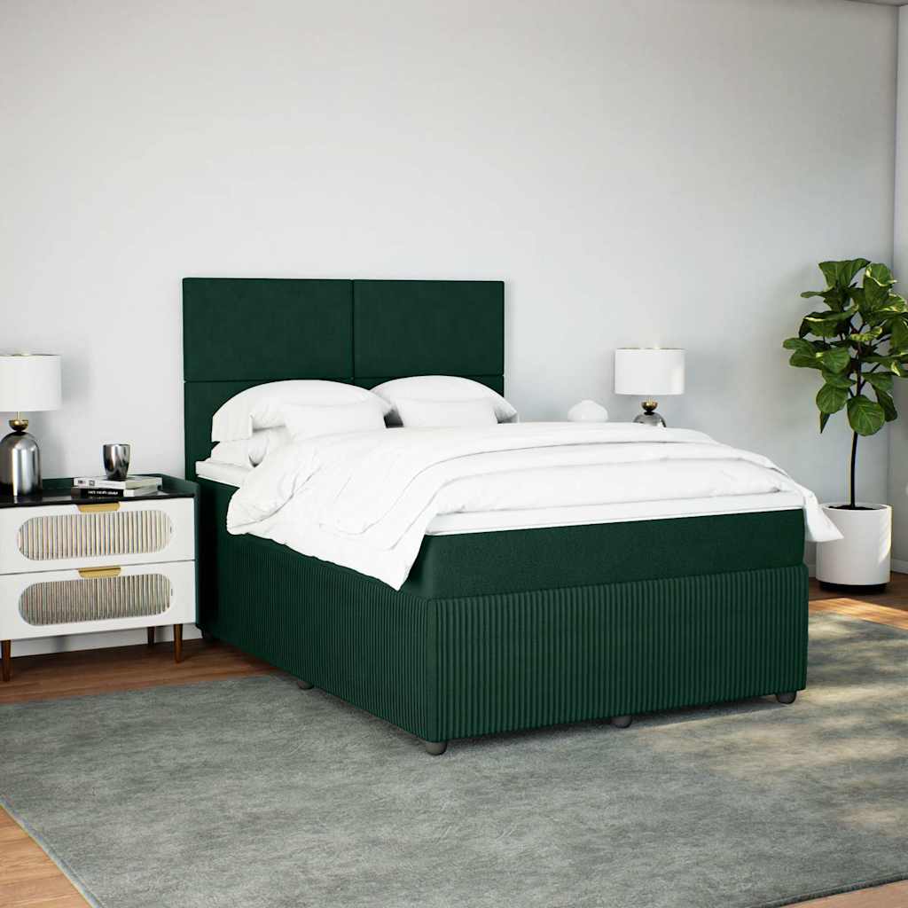 Κρεβάτι Boxspring με Στρώμα Σκούρο Πράσινο 140x190εκ. Βελούδινο - Pakobazaar