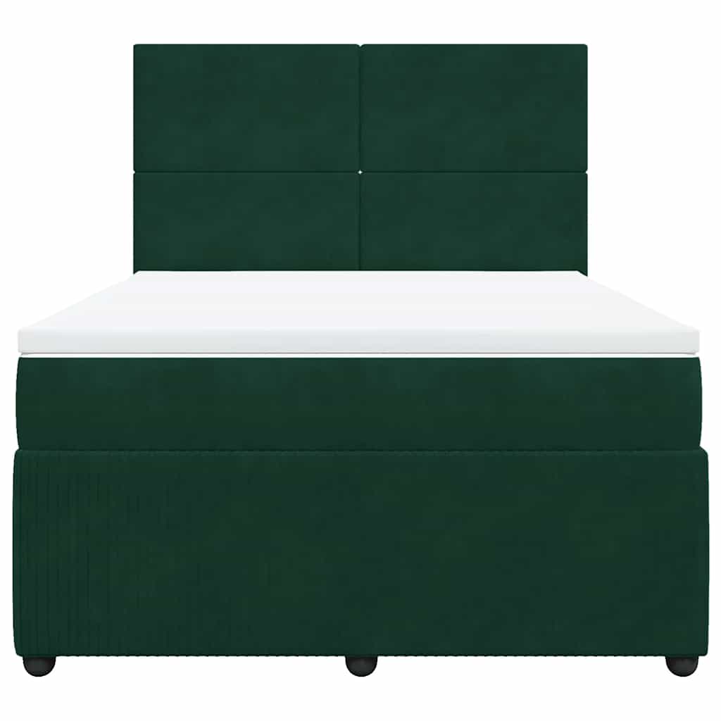 Κρεβάτι Boxspring με Στρώμα Σκούρο Πράσινο 140x190εκ. Βελούδινο - Pakobazaar