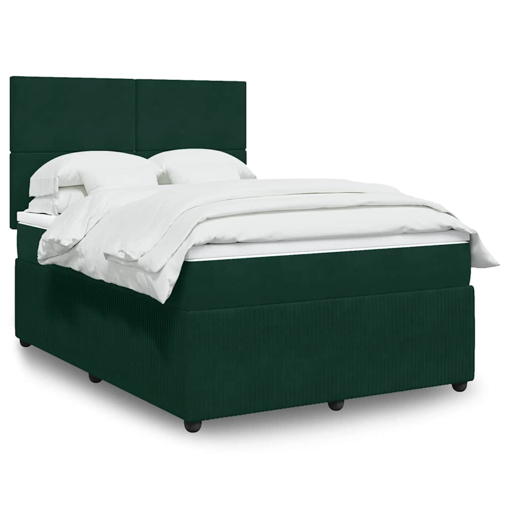 Κρεβάτι Boxspring με Στρώμα Σκούρο Πράσινο 140x190εκ. Βελούδινο - Pakobazaar
