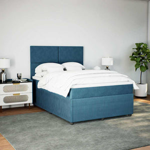Κρεβάτι Boxspring με Στρώμα Μπλε 140x190 εκ. Βελούδινο - Pakobazaar