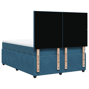 Κρεβάτι Boxspring με Στρώμα Μπλε 140x190 εκ. Βελούδινο - Pakobazaar