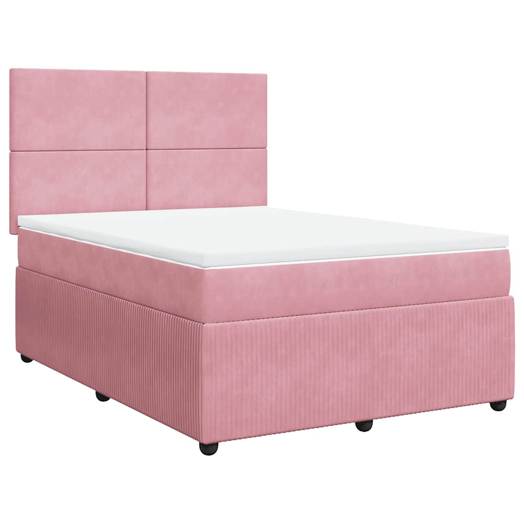 Κρεβάτι Boxspring με Στρώμα Ροζ 140x190 εκ. Βελούδινο - Pakobazaar