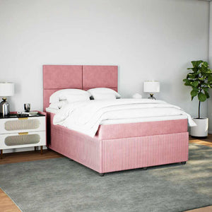 Κρεβάτι Boxspring με Στρώμα Ροζ 140x190 εκ. Βελούδινο - Pakobazaar
