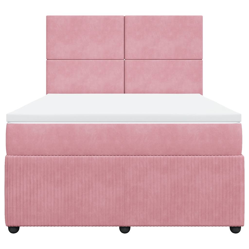 Κρεβάτι Boxspring με Στρώμα Ροζ 140x190 εκ. Βελούδινο - Pakobazaar