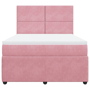 Κρεβάτι Boxspring με Στρώμα Ροζ 140x190 εκ. Βελούδινο - Pakobazaar