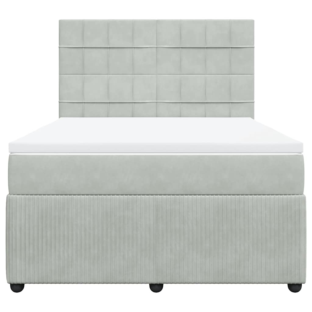 Κρεβάτι Boxspring με Στρώμα Ανοιχτό Γκρι 140x190 εκ. Βελούδινο - Pakobazaar