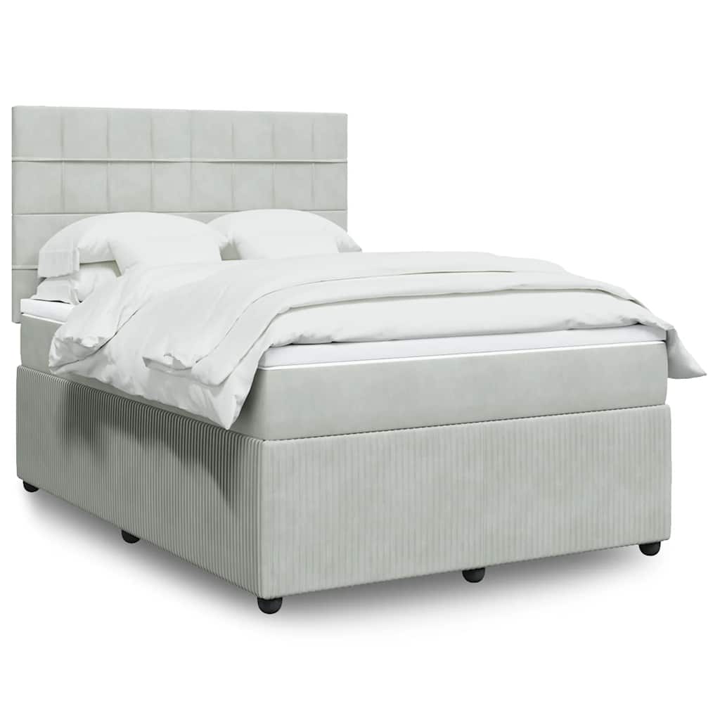 Κρεβάτι Boxspring με Στρώμα Ανοιχτό Γκρι 140x190 εκ. Βελούδινο - Pakobazaar