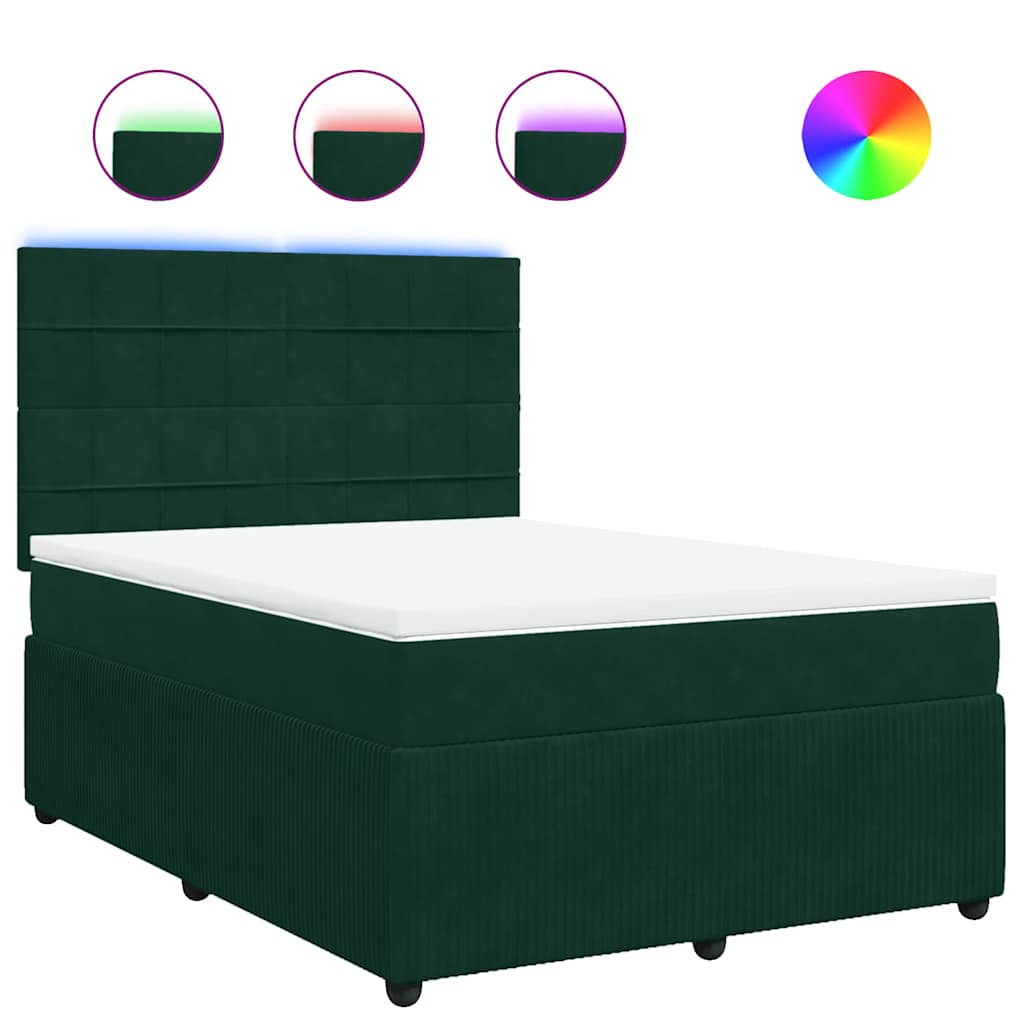 Κρεβάτι Boxspring με Στρώμα Σκούρο Πράσινο 140x190εκ. Βελούδινο - Pakobazaar