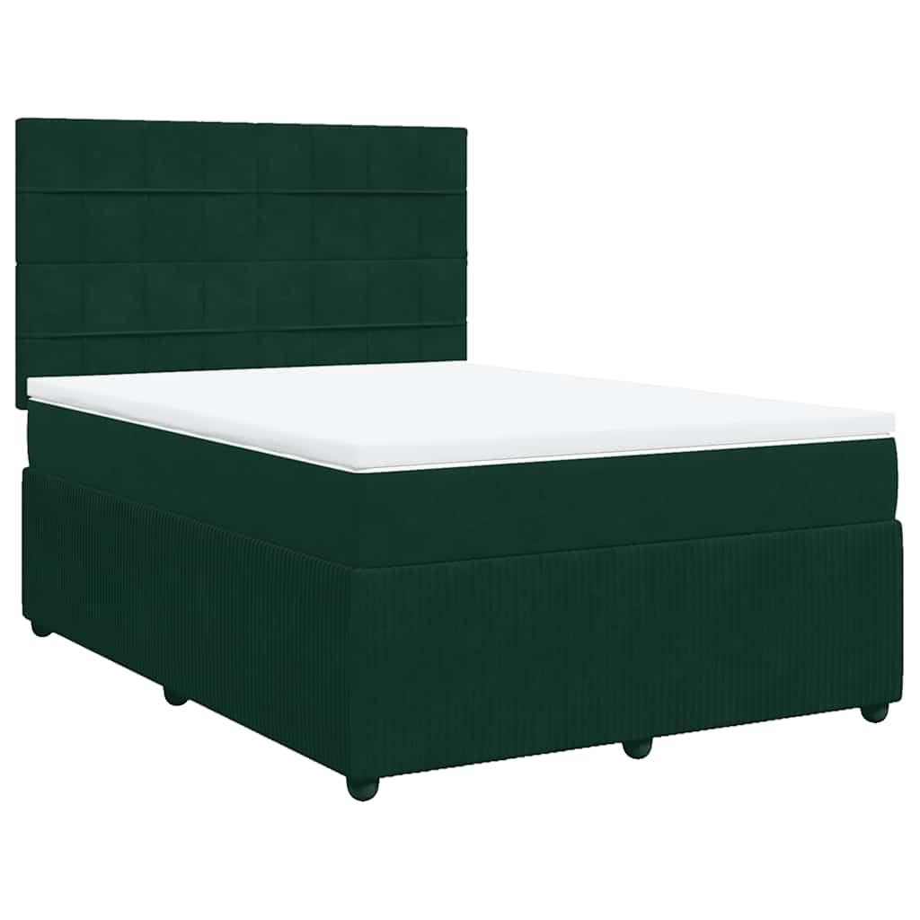 Κρεβάτι Boxspring με Στρώμα Σκούρο Πράσινο 140x190εκ. Βελούδινο - Pakobazaar