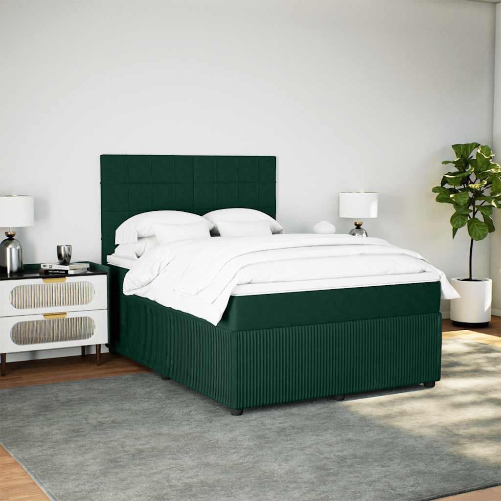 Κρεβάτι Boxspring με Στρώμα Σκούρο Πράσινο 140x190εκ. Βελούδινο - Pakobazaar