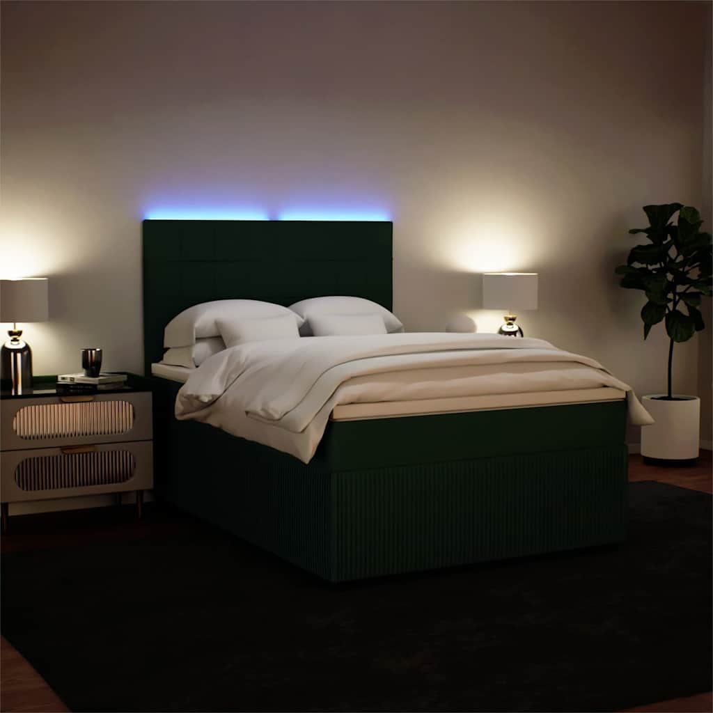 Κρεβάτι Boxspring με Στρώμα Σκούρο Πράσινο 140x190εκ. Βελούδινο - Pakobazaar