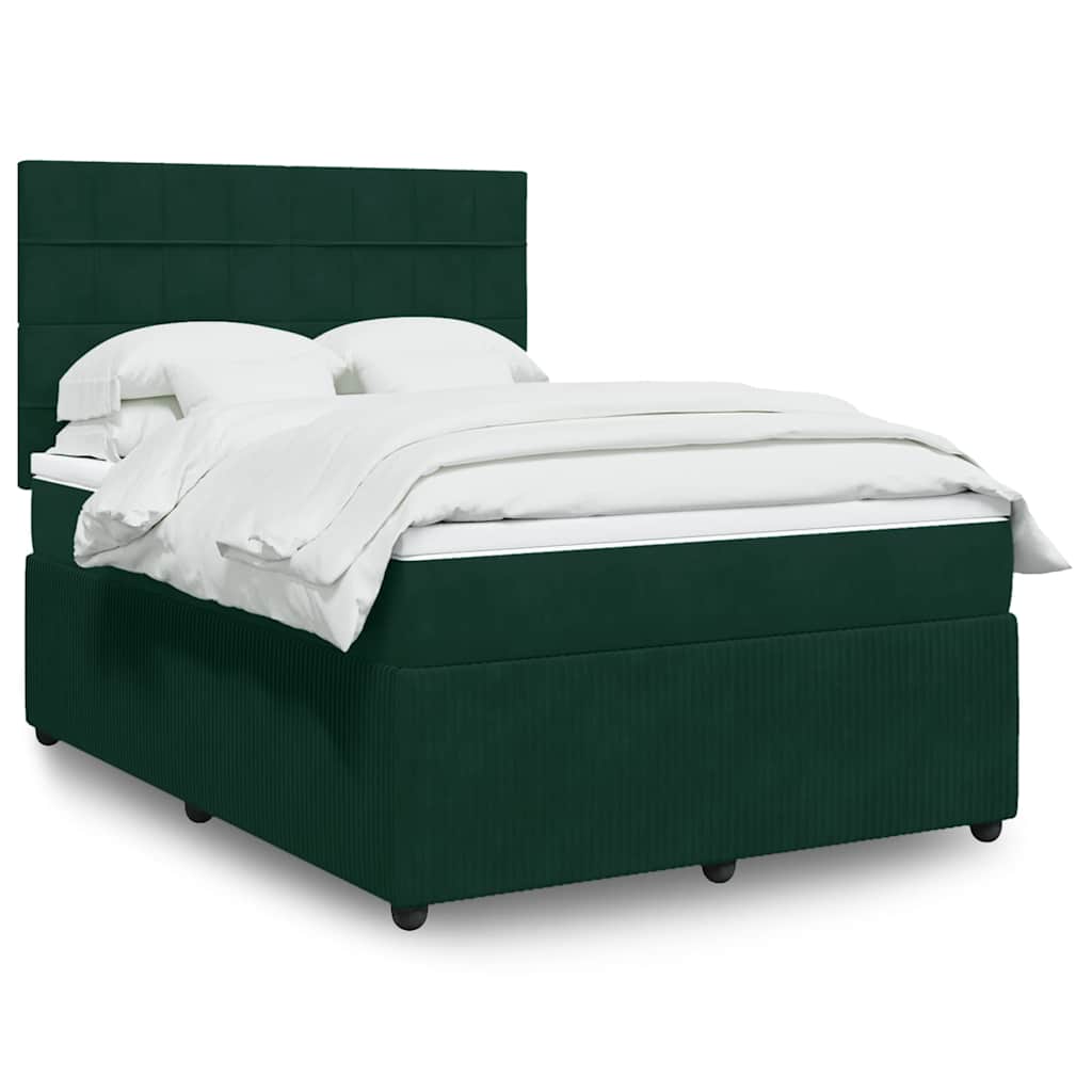 Κρεβάτι Boxspring με Στρώμα Σκούρο Πράσινο 140x190εκ. Βελούδινο - Pakobazaar