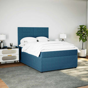 Κρεβάτι Boxspring με Στρώμα Μπλε 140x190 εκ. Βελούδινο - Pakobazaar