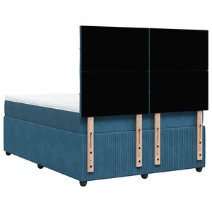 Κρεβάτι Boxspring με Στρώμα Μπλε 140x190 εκ. Βελούδινο - Pakobazaar