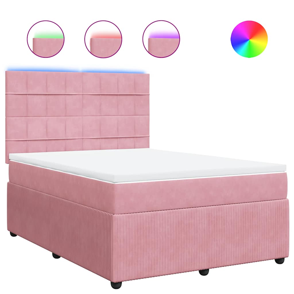 Κρεβάτι Boxspring με Στρώμα Ροζ 140x190 εκ. Βελούδινο - Pakobazaar