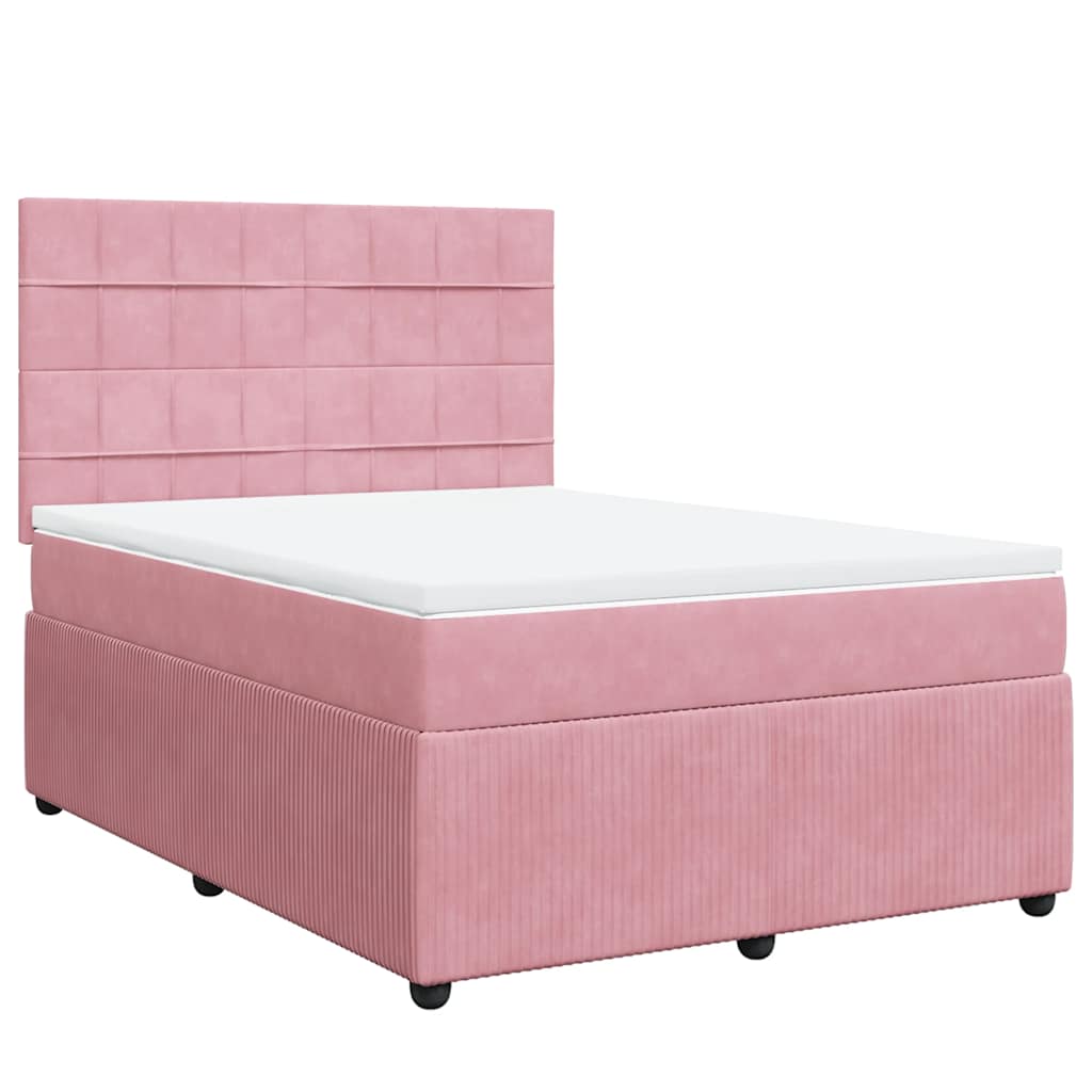 Κρεβάτι Boxspring με Στρώμα Ροζ 140x190 εκ. Βελούδινο - Pakobazaar