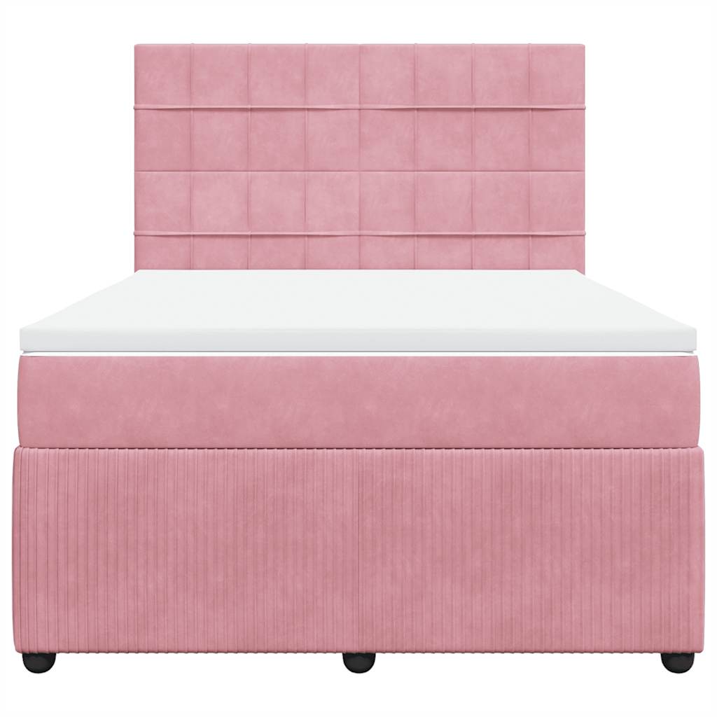 Κρεβάτι Boxspring με Στρώμα Ροζ 140x190 εκ. Βελούδινο - Pakobazaar