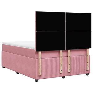 Κρεβάτι Boxspring με Στρώμα Ροζ 140x190 εκ. Βελούδινο - Pakobazaar