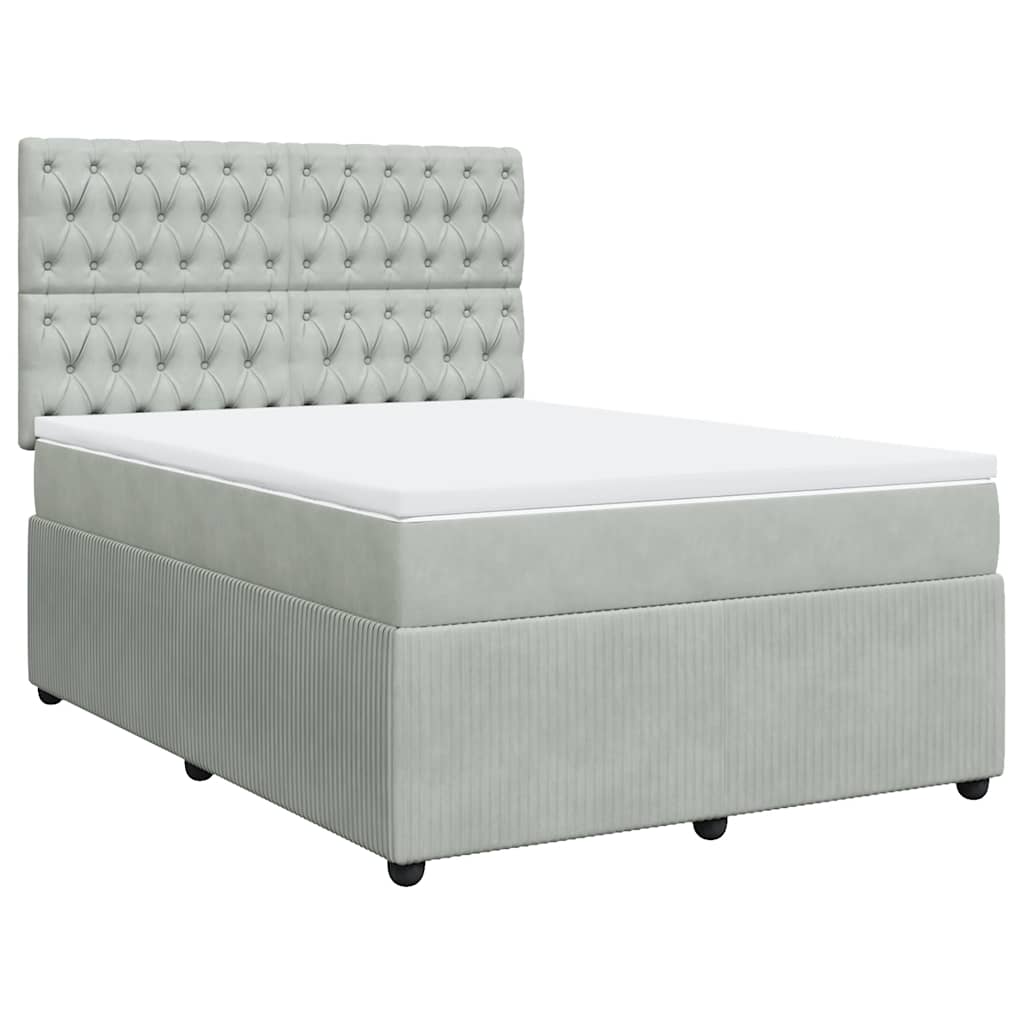 Κρεβάτι Boxspring με Στρώμα Ανοιχτό Γκρι 140x190 εκ. Βελούδινο - Pakobazaar