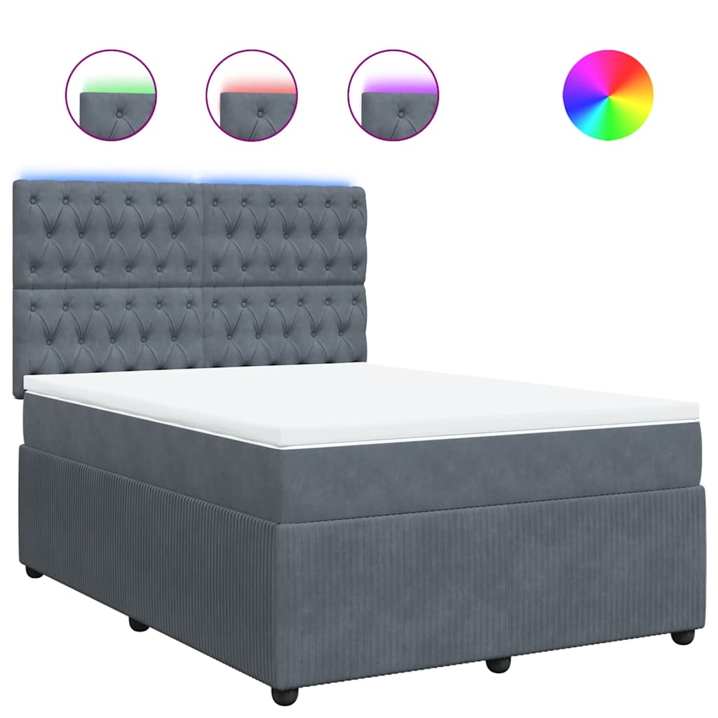 Κρεβάτι Boxspring με Στρώμα Σκούρο Γκρι 140x190 εκ. Βελούδινο - Pakobazaar
