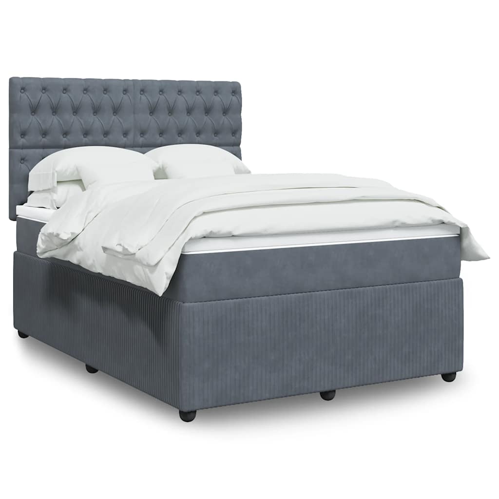 Κρεβάτι Boxspring με Στρώμα Σκούρο Γκρι 140x190 εκ. Βελούδινο - Pakobazaar