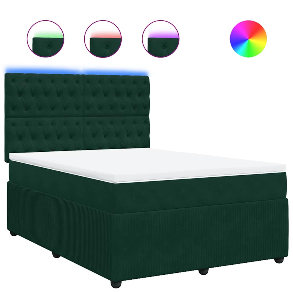 Κρεβάτι Boxspring με Στρώμα Σκούρο Πράσινο 140x190εκ. Βελούδινο - Pakobazaar