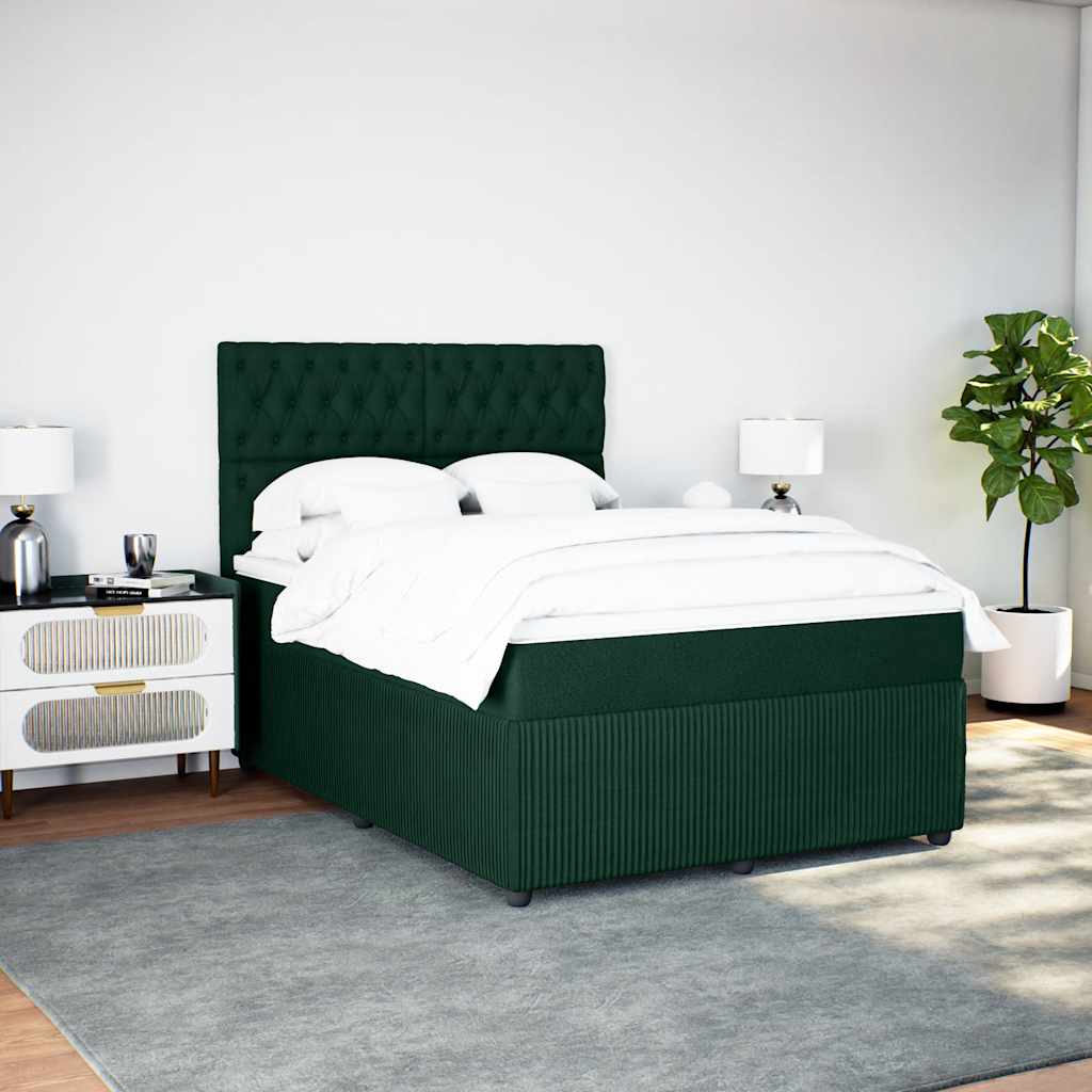 Κρεβάτι Boxspring με Στρώμα Σκούρο Πράσινο 140x190εκ. Βελούδινο - Pakobazaar
