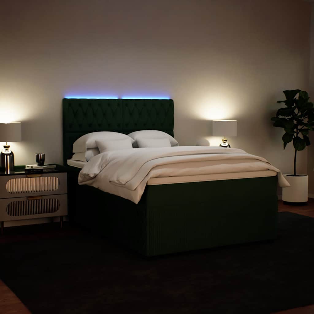 Κρεβάτι Boxspring με Στρώμα Σκούρο Πράσινο 140x190εκ. Βελούδινο - Pakobazaar