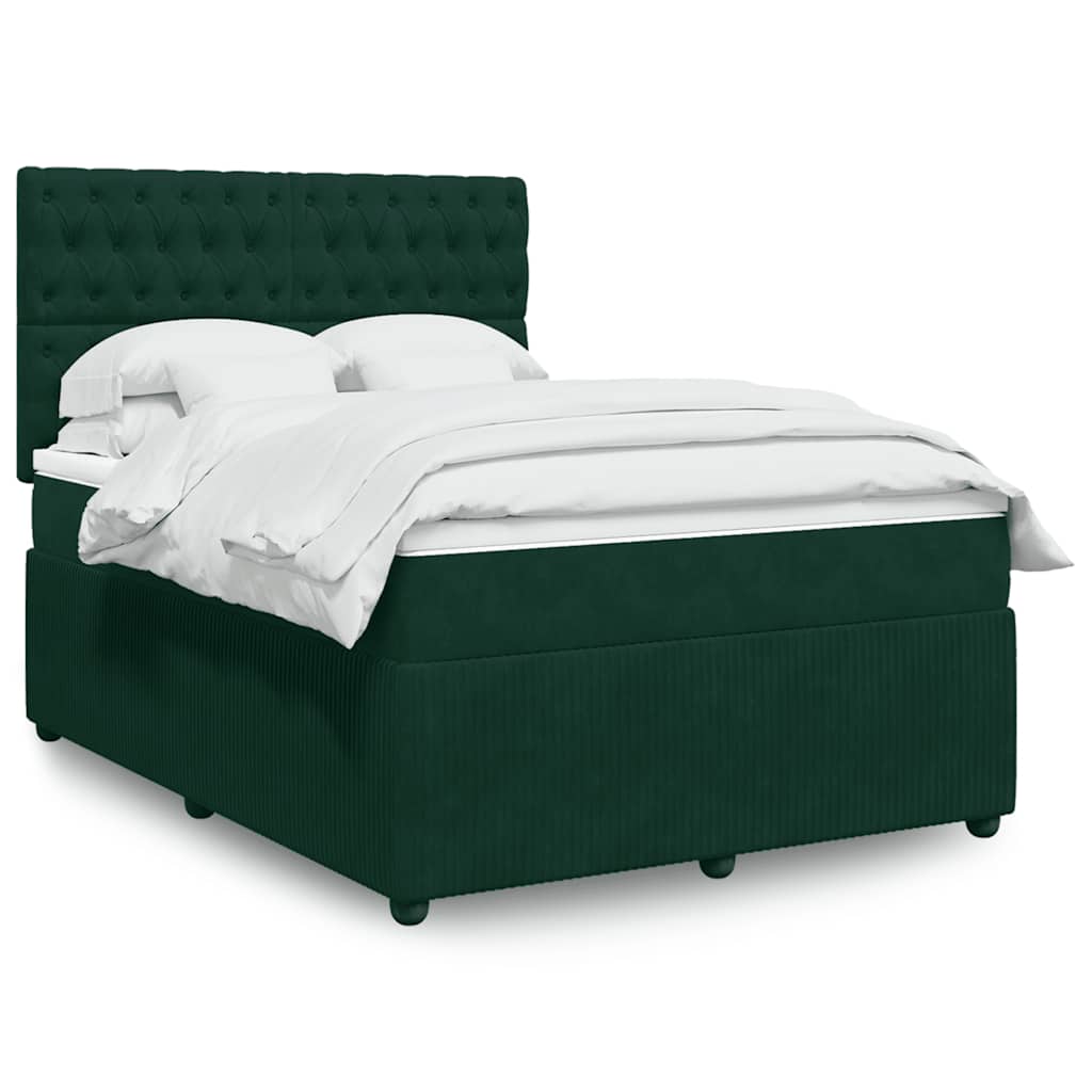 Κρεβάτι Boxspring με Στρώμα Σκούρο Πράσινο 140x190εκ. Βελούδινο - Pakobazaar