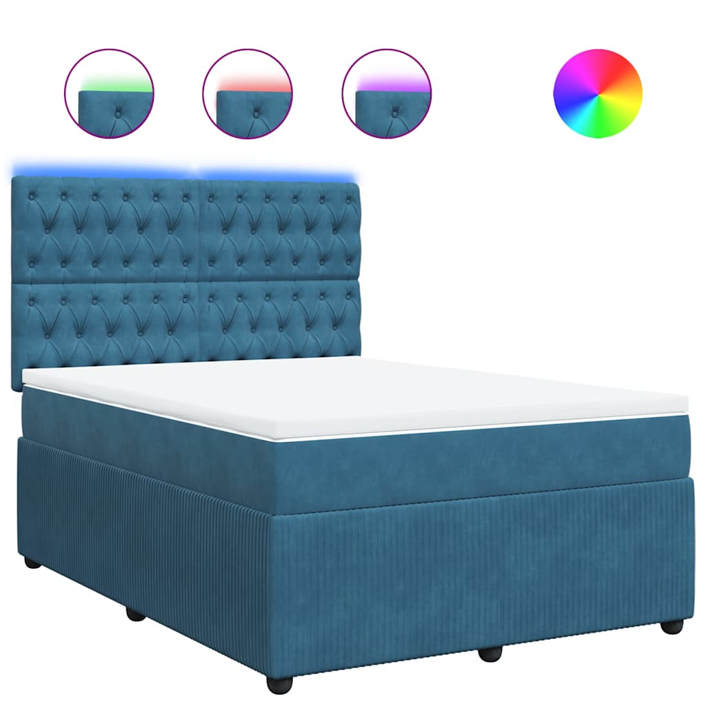 Κρεβάτι Boxspring με Στρώμα Μπλε 140x190 εκ. Βελούδινο - Pakobazaar