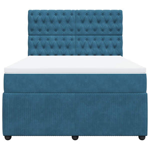 Κρεβάτι Boxspring με Στρώμα Μπλε 140x190 εκ. Βελούδινο - Pakobazaar