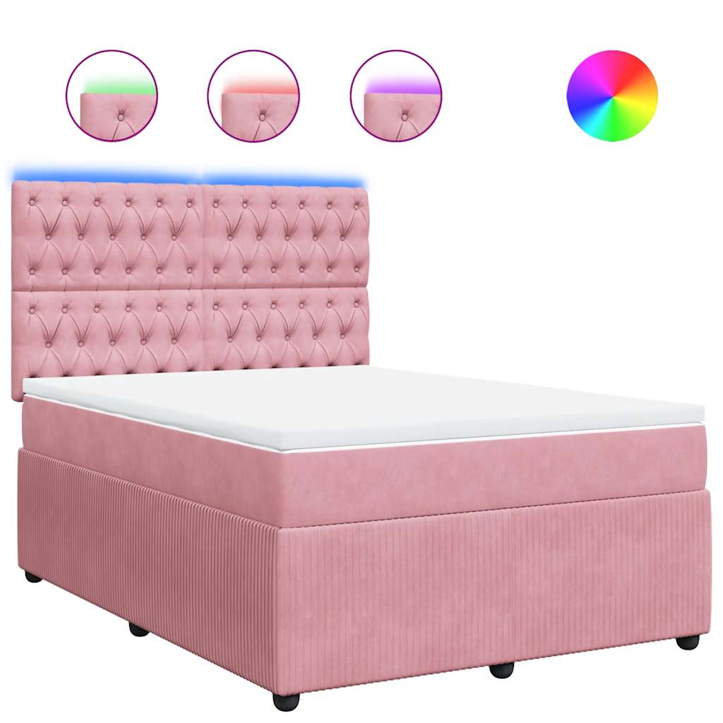 Κρεβάτι Boxspring με Στρώμα Ροζ 140x190 εκ. Βελούδινο - Pakobazaar