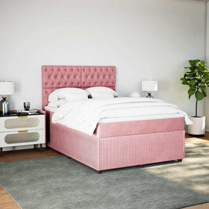 Κρεβάτι Boxspring με Στρώμα Ροζ 140x190 εκ. Βελούδινο - Pakobazaar