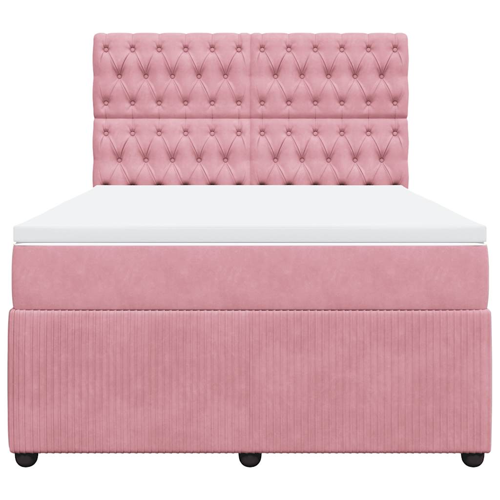 Κρεβάτι Boxspring με Στρώμα Ροζ 140x190 εκ. Βελούδινο - Pakobazaar
