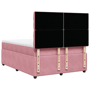 Κρεβάτι Boxspring με Στρώμα Ροζ 140x190 εκ. Βελούδινο - Pakobazaar