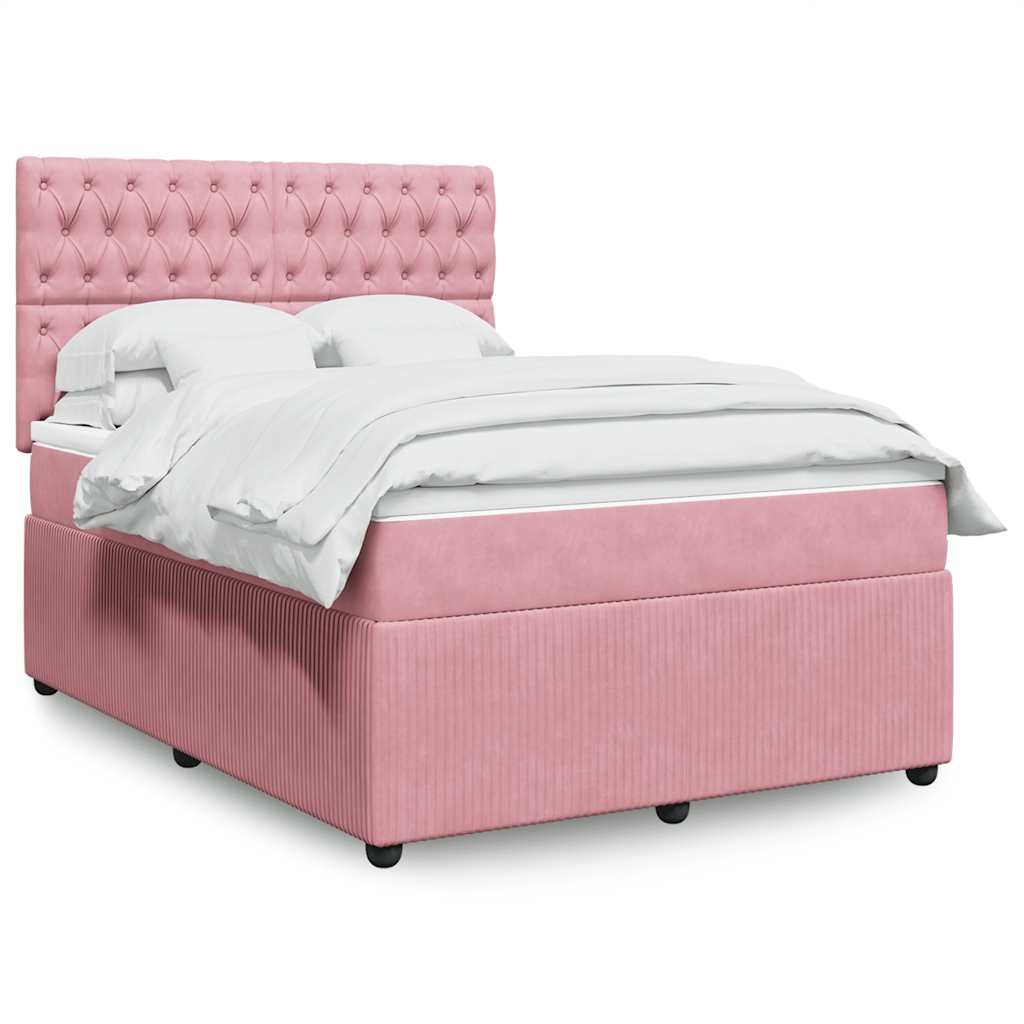 Κρεβάτι Boxspring με Στρώμα Ροζ 140x190 εκ. Βελούδινο - Pakobazaar