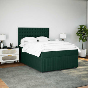 Κρεβάτι Boxspring με Στρώμα Σκούρο Πράσινο 140x190εκ. Βελούδινο - Pakobazaar