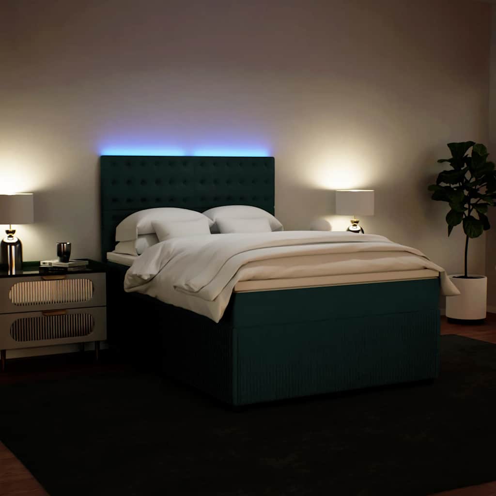 Κρεβάτι Boxspring με Στρώμα Σκούρο Πράσινο 140x190εκ. Βελούδινο - Pakobazaar