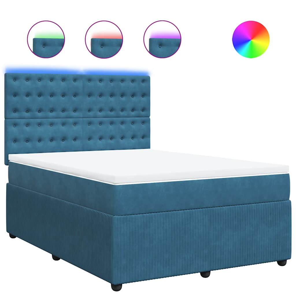Κρεβάτι Boxspring με Στρώμα Μπλε 140x190 εκ. Βελούδινο - Pakobazaar